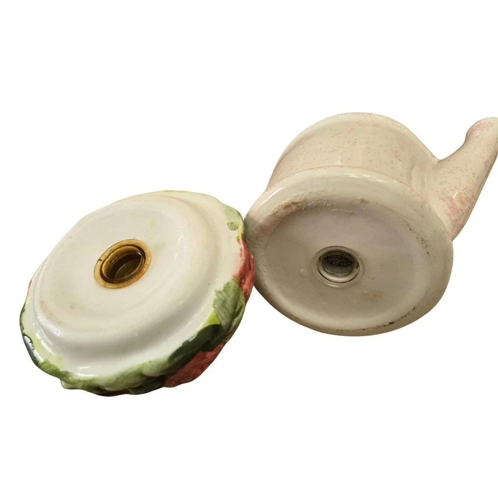 Vintage Nesting Ceramic Watering Can & Flowers Bush Salt And Pepper Shaker Set